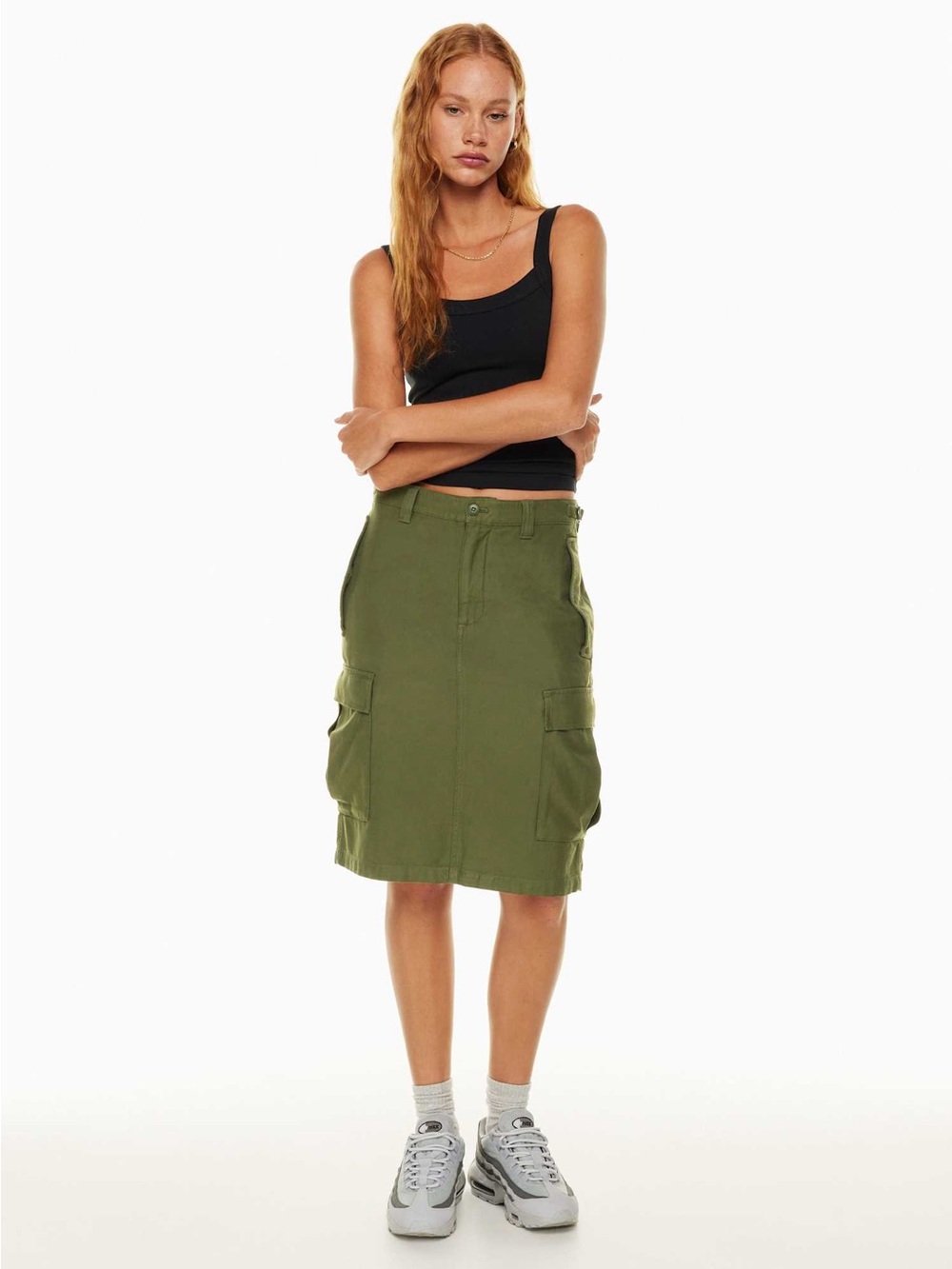 Aritzia Olive Cargo Pencil Midi Skirt